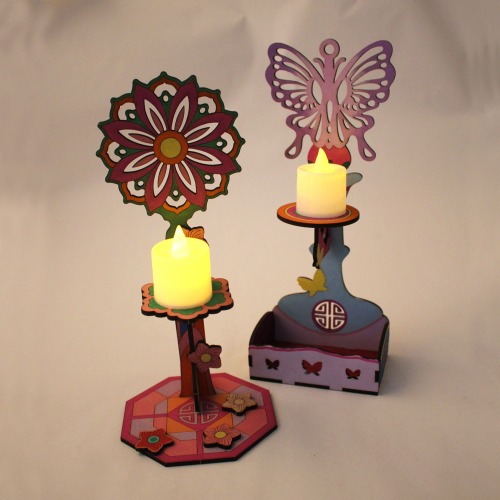 [아이디몬] 우드 DIY 전통촛대  2종 만들기 MDF 조립 키트(LED촛불별매) 택1