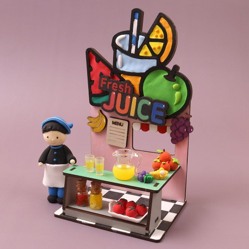 [아이디몬] 우드 DIY 과일주스 가게 클레이세트 미니어처 만들기 클레이포함 장식 음식 꾸미기 소품